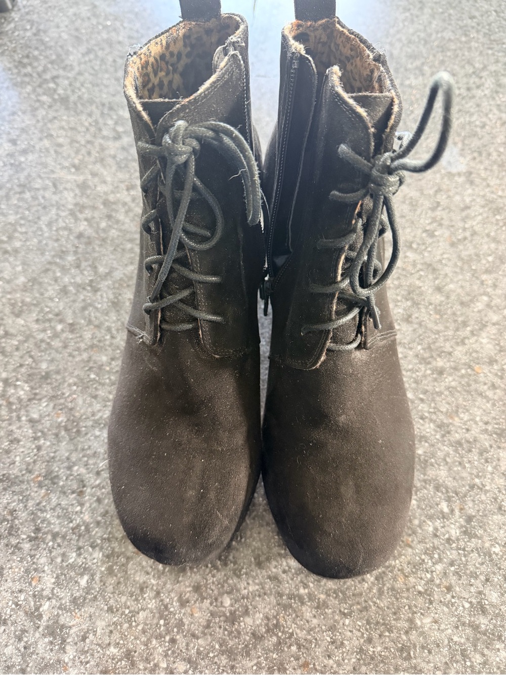 Black Lace-Up and Zip Wedge Ankle Booties- Women